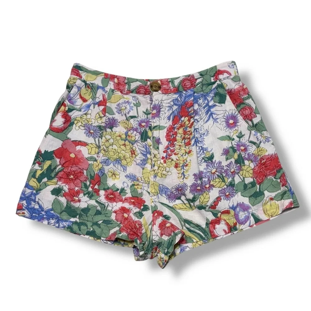 URBAN OUTFITTERS Judy Linen High Waist Floral Shorts